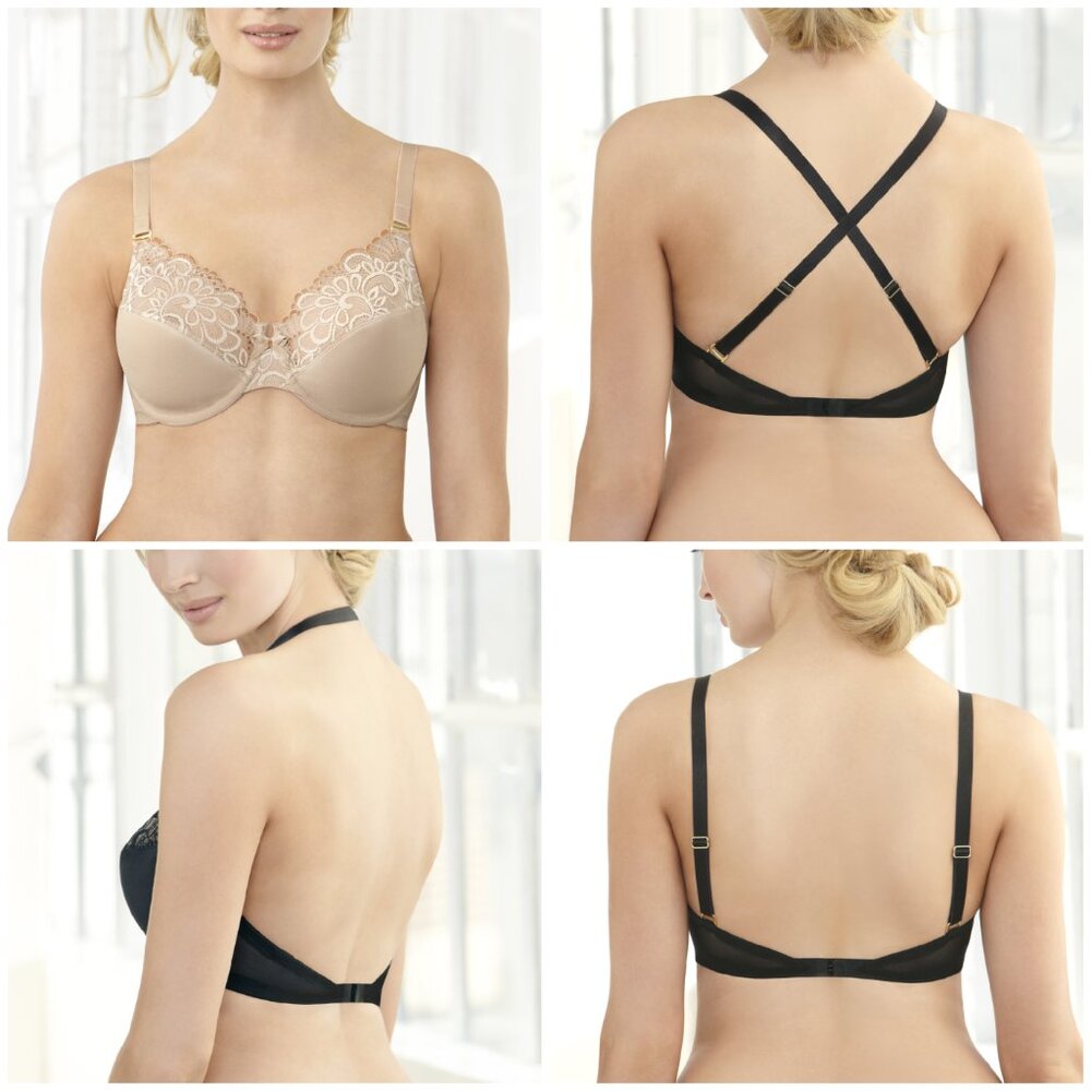 CONVERTIBLE Bra 34B ~Wear 3-Ways! Criss-Cross Backless Halter UNDERWIRE Nude NEW